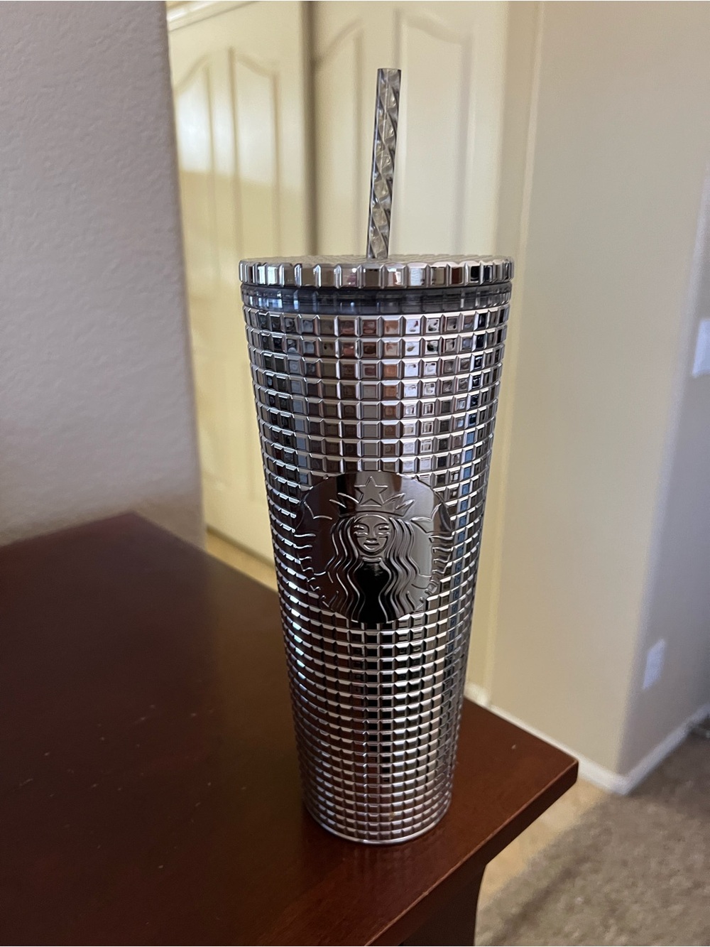 Starbucks Metallic Silver Tumbler with Straw